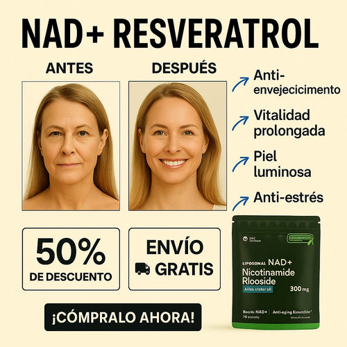 NAD + Resveratrol - Cápsulas de Reparacion Celular Antienvejecimiento y Energía Extra (80 Capsulas)