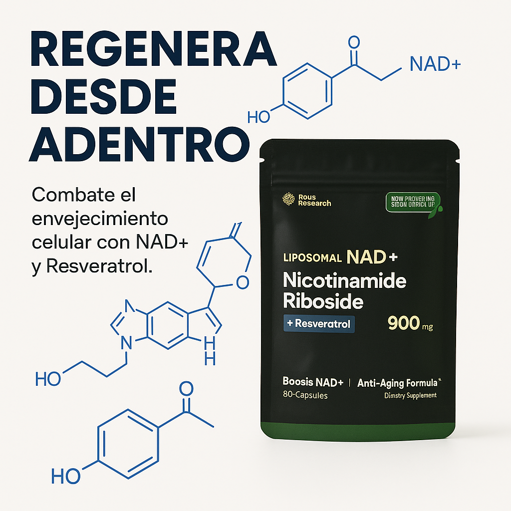 NAD + Resveratrol - Cápsulas de Reparacion Celular Antienvejecimiento y Energía Extra (80 Capsulas)