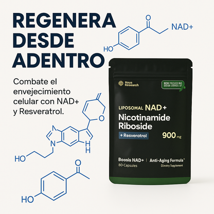 NAD + Resveratrol - Cápsulas de Reparacion Celular Antienvejecimiento y Energía Extra (80 Capsulas)